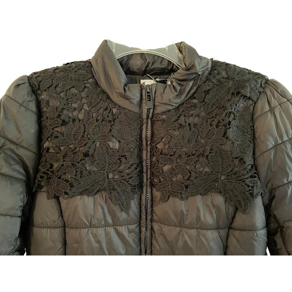 Blugirl Blumarine Black Puffer Jacket Lace Detail Stand Collar‎ Women's Small